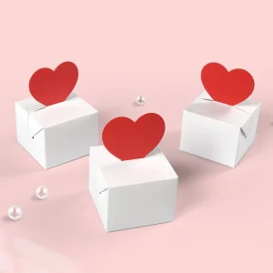 Red Heart Valentine’s Day Gift Packaging Box Paper Box Mini White Folding Gift Box