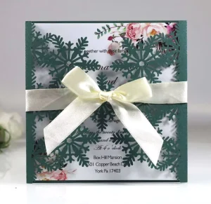 Red Snowflake Laser Cut 3D Pop up Eco Friendly Simple Invitation Card Winter Wedding Christmas Birthday Parties Custom Size