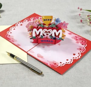 Red Trophy Flower Mother’s Day 3D Pop Up Card Honoring All around Moms Hand written to Convey Warm Gratitude Made of Paper