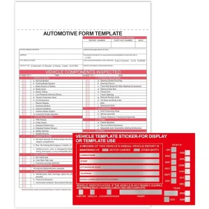 Red Vehicle Form Template Sticker Vehicle Information Template Sheet and Stickers Car Record Sample Writable Blank Sheet
