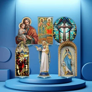Religious Church Decoration Catholic Saint Icon Figure for Home Decor Jesus Virgin Mary Cross Acrylic Stand Figure Decoration
