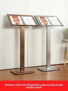 Restaurant Entrance Vertical Floor Standing Page Menu Display Stand Anti Fingerprint Feature Customizable Logo Graphic
