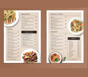 Restaurant Menu and Business Flyer Printing Custom Design Full Color for Catering Retail and Commercial Advertising
