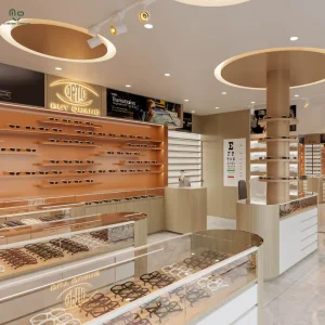 Retail Wood Eyewear Display Rack Sunglasses Shop Multi Layer Optical LED Lighting Eco Friendly Durable Display Shelf Stand