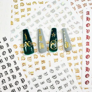 Retro Alphabet Letter Design 3D Nail Art Sticker 26 English Alphabet Number Decal Rhinestones Decoration Manicure Tools