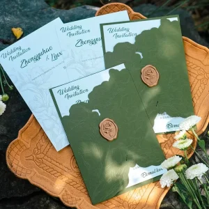 Retro Customized Embossed Design Invitation Card & Envelope for Wedding With Fire Paint Label