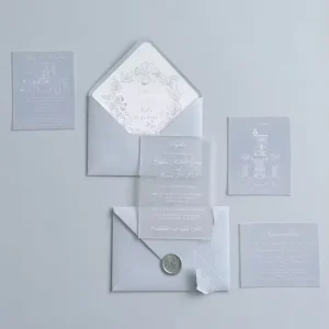 Retro European style Custom Wedding Invitation Set Light Blue Envelope Silver Foil Lettering Floral Inner Valentine’s Day Paper