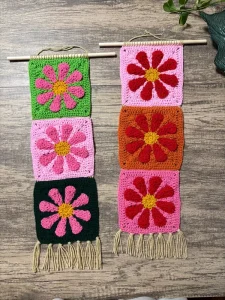 Retro Flower Wall Hanging Multicolor Tie Dye Handmade Crochet Tapestry for Boho Bedroom Decor