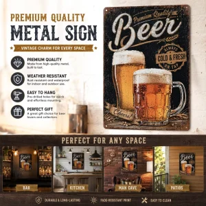 Retro Vintage Beer Tin Metal Sign for Pub or Home Bar