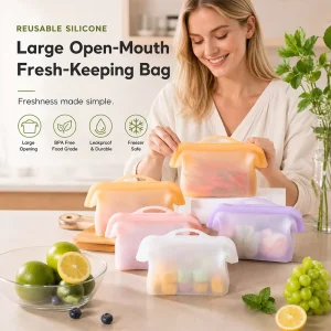 Reusable Silicone Fresh Keeping Bags with Handle Multi Color Ready Stock & OEM Custom for Kitchen Retail