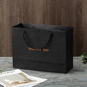 Reusable White Paper Bags Offset Printing Logo Print Textured Surface Ribbon Packaging