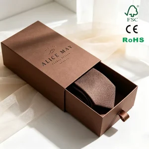 Rigid Cardboard Sleeve and Drawer Box for Watch Eyewear Socks Tie Packaging Box with Silk Ribbon Puller Handle
