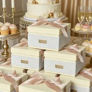 Rigid Gift Box with Silk Ribbon Bow Custom logo Size for Cosmetic Jewelry Wedding Holiday Retail Bulk Gift Packaging