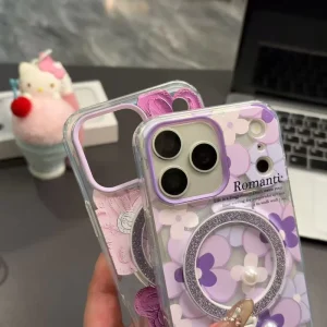 Rotating Bracket Design with Glitter Powder Phone Case, Fully Wrapped Anti Fall Phone Cover