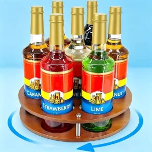 Rotating Coffee Syrup Organizer Rack and Bottle Holder for Coffee Syrup Station with Storage Display Turntable Tray