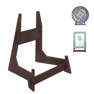 Round Wooden 10 Inch Plate Stand with Holder Frame for Displaying Books Pictures Plaques (1 Pack)