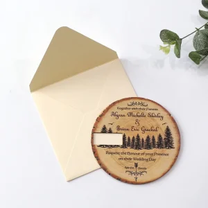 Round Wooden Wedding Invitation Menu Card Wedding Gift Wood Coaster with Envelope