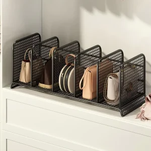Rust-Proof 5-Compartment Wire Mesh Purse Organizer Stand, Vertical Handbag Display Storage Rack