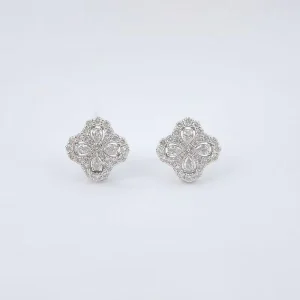 S925 Sterling Silver Lab Grown Diamond Pave Clover Stud Earrings for Women