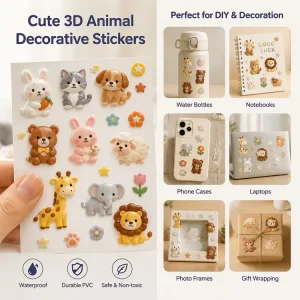 SIMNO Kids 3D Cartoon Animal Decorative Stickers Fun PVC DIY Make Your Own Mini Store Creative Scene Vignettes
