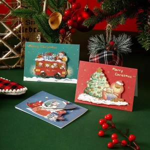 SYC 3D Creative Cardstock Christmas Greeting Card Customizable Hot Stamped Design Flower Shop Baking