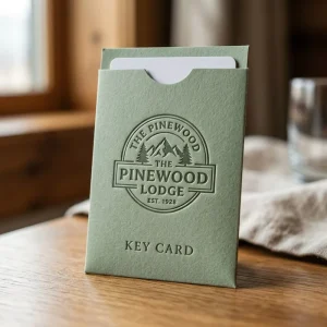 Sage Green Smooth Matte Cardstock Hotel Key Card Sleeves Minimalist Paper Holders for Eco Friendly Luxury Resorts