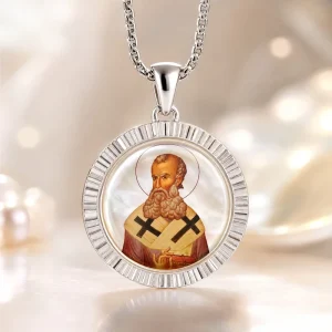 Saint Athanasius Icon of Alexandria Orthodox Painting on Mother of Pearl Pendant Light