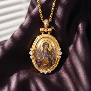 Saint Michael the Archangel Enamel Handicrafts Pendant Necklace Byzantine style Pendant Necklace for Religious Item