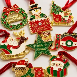 Santa Claus Christmas Ornament Alloy Enamel Hanging Decoration Custom Logo