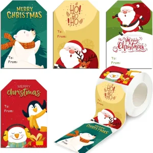 Santa Polar Bear Christmas Gift Stickers Adhesive Multi Pattern Roll Christmas Stickers for Festival Gift Wrapping