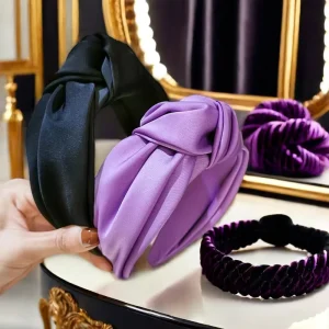 Satin Wide Knotted Headband for Women Fashion Non Slip Silk Headband Solid Color Daily Use