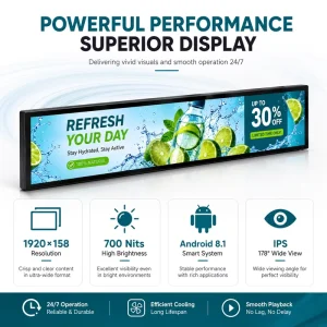 Screen Stretch Bar LCD Store Shelves 23.1 29 35 37 47.1 86 Inch Ultra Wide Supermarket Shelf Signage LCD Bar Display