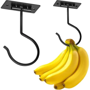 Self Adhesive Banana Hook Under Cabinet Foldable Banana Hanger Black Metal Under Counter Banana Hanger Hook Holder for Kitchen