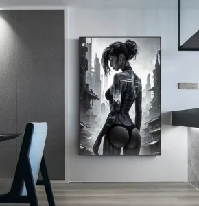 Sexy Cyberpunk City Girl Poster Abstract Beautiful Woman Building Canvas Spray Painted Vertical Rectangle Painting Wall Art