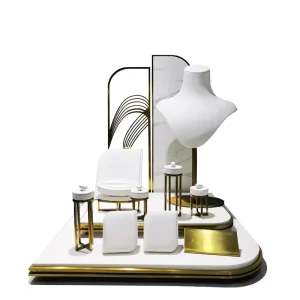 Shop Showcase Display Metal Bust Custom PU Leather Necklace Pendant Stand Counter Top Jewelry Display