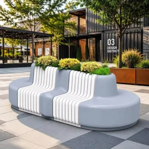 Shopping Center Park Lobby Decoration Custom LLDPE Curved Planter Bench Matte Surface Modern Art Bench Statue