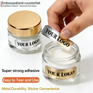 Silver Aluminum Holographic Oil Proof Logo Stickers for Perfume Bottles Variety Finishes (Glossy Matte Embossed) Waterproof