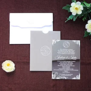 Personalized Silver Mirror Acrylic Engraved Text Luxury Velvet Folio Hardcover Wedding Invitations