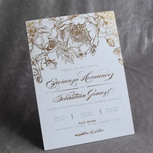 Simple Style Cotton Paper Wedding Invitation Template Floral Rose Gold Marriage Invites Card for Bridal Shower Party