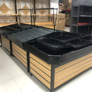 Single Side Supermarket Fruit and Vegetable Storage Display Wood Rack