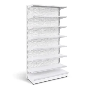 Single Sided Heavy Duty Gondola Shelving White Metal Supermarket Display Rack LED Light Wire Mesh Adjustable 8 Tier Epoxy Powder