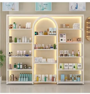 Single-sided Heavy-duty Metal Display Stand Customizable Size 5-layer Structure Suitable for Skincare Products Supermarkets
