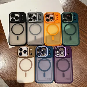 Skin Feeling Matte Camera Bracket Magnetic Phone Case for iPhone 17 Air 16 15 14 13 12 11 Pro Max Lens Protector Hard Back Cover
