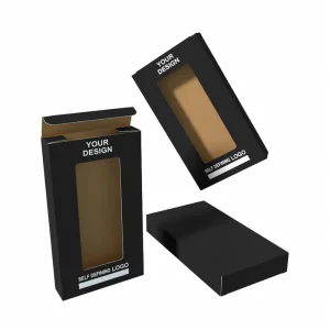 Sleek Professional Minimalist Matte Finish Custom Black Cardboard Box With Window for Phone Case Accessory Cartons Roman