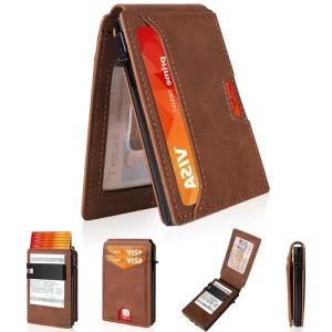 Slim Pop up Aluminum Card Holder With PU Leather RFID Anti Theft Credit Card Wallet Money Clip Card Case Custom Logo for Gift