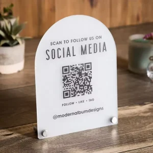 Social Media QR Code Acrylic Signage Arched Scannable Display Racks for Instagram for Business Salon Restaurant Bar Signs