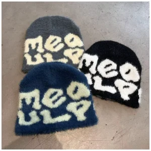 Soft Mohair Knit Beanie Hat for Adults Custom Warm Lightweight Winter Skull Cap Cozy Stretchy Fashion Headwear Beanie