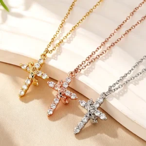 Solid Stainless Steel Star Moon Cross Necklace Gold Plated CZ Inlay Waterproof Tarnish Free Women’s Clavicle Chain
