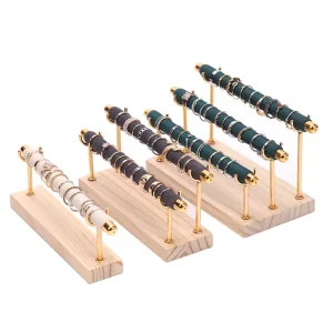 Solid Wood Base Ring Display Rack with Sponge Stick Ring Support, Multilayer Detachable Metal Rack