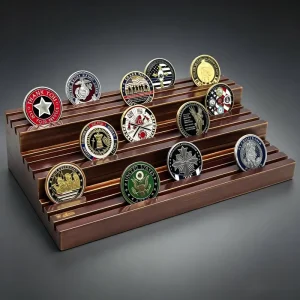 Solid Wood Challenge Coin Display Stand with 9 Rows Holds 45-60 Coins